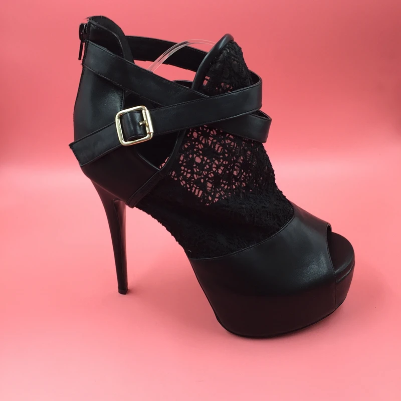 

Faux Soft Leather Mesh Fabric Women Boots See Through High Heels Stilettos Ankle High Fall Style Women Booties Heel Ankle Boots