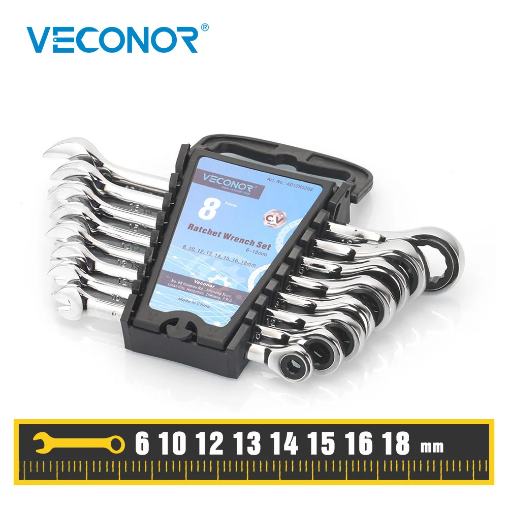 

Veconor 8 Pieces 6-18mm Ratcheting Combination Wrench Spanner Set A Set of Key Wrench With Plastic Tool Storage Rack Hand Tools