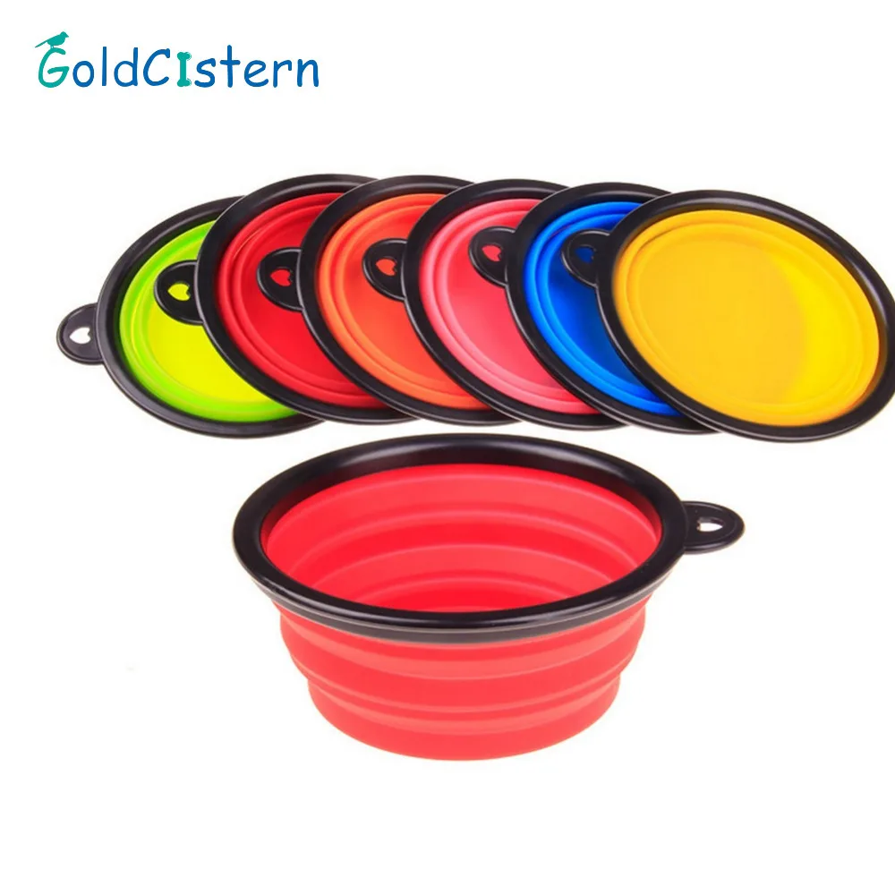 

Collapsible foldable silicone dow bowl candy color outdoor travel portable puppy doogie food container feeder dish on sale