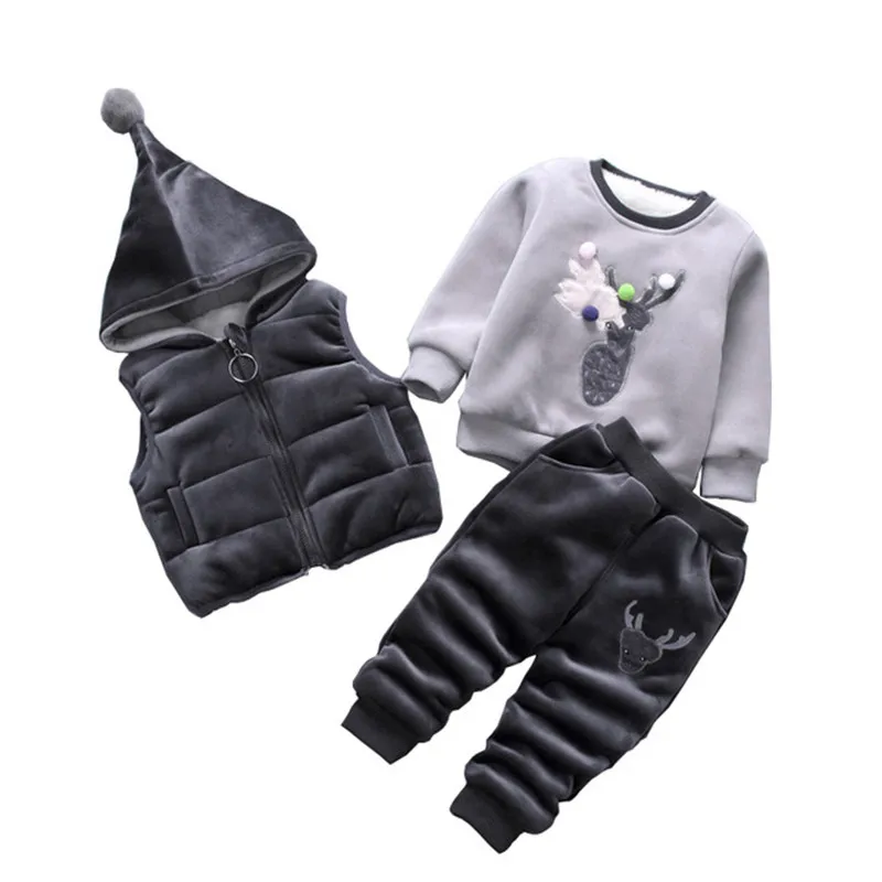 Children Clothes Set 3 Pieces Hoodies Coats+Vests+Pants Girls Tracksuit Warm Plush Velvet Thicken Cashmere Boys Winter Clothing | Детская