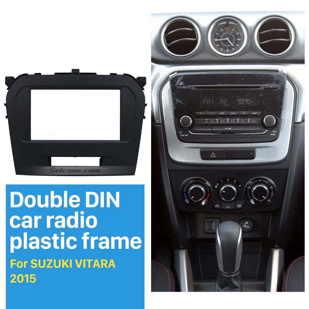 

Seicane Double Din Car Radio Fascia for 2015 Suzuki Vitara Dash Kit Surround Panel Decorative Frame Face Plate Black Color