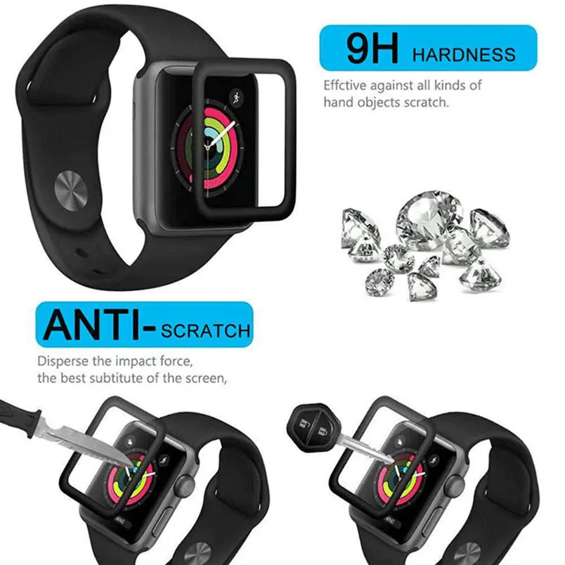 Полный клей для iWatch для Apple Watch Series 5 4 3 2 1 38 мм 42 мм 40 мм 44 мм крышка Закаленное Защитная стеклянная пленка для экрана чехол 3D