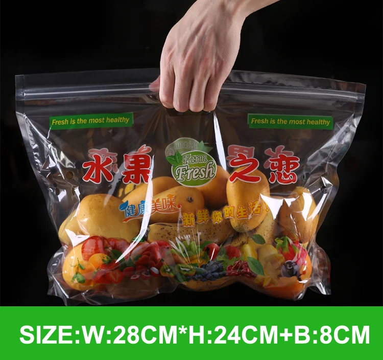 Wholesale 50pcs/lot Good quality Size 28*24cm Top Handle Resealable Fruit packaging bag/fresh