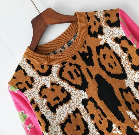 Осень зима принт с леопардовым узором облегающий укороченный свитер женская рубашка