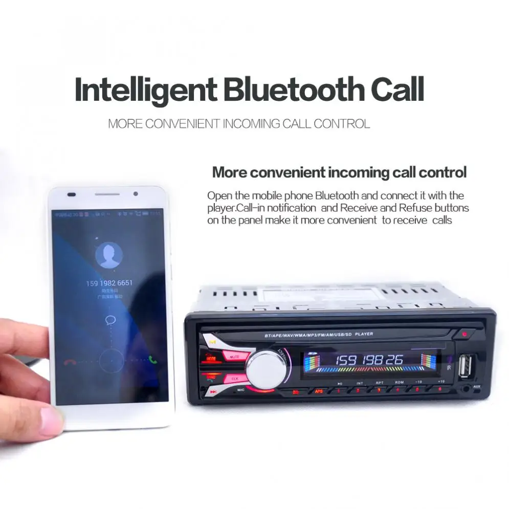 USB car music player 1DIN 12V Car Radio Stereo FM MP3 Player Bluetooth AUX Input with Detachable Front Panel & Remote Control