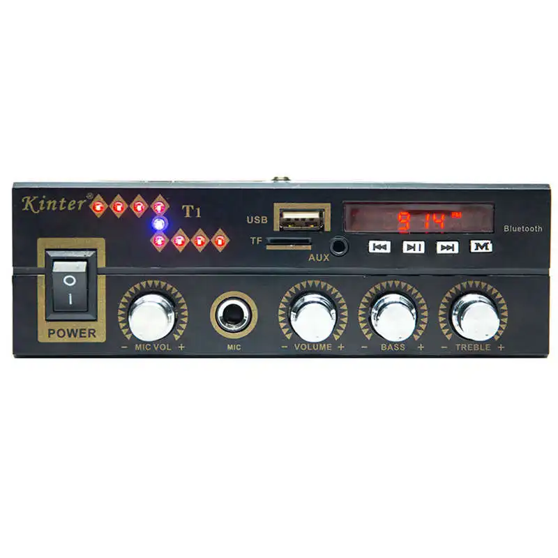 Для Bluetooth T1 2.0CH Мощность усилитель аудио С микрофоном/USB/TF/FM/AUX играть стерео звук Управление Низкие/высокие частоты объем