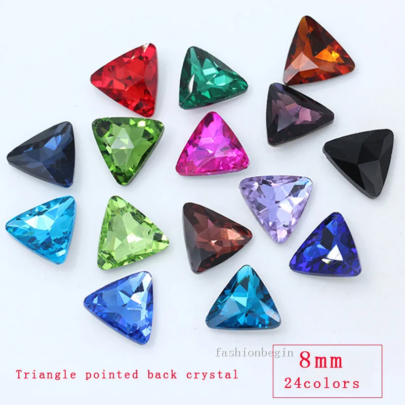 

30p 8mm triangle color point foiled back cut glass crystal glue on rhinestone jewels craft for Nail Art Decoration shoes bag DIY