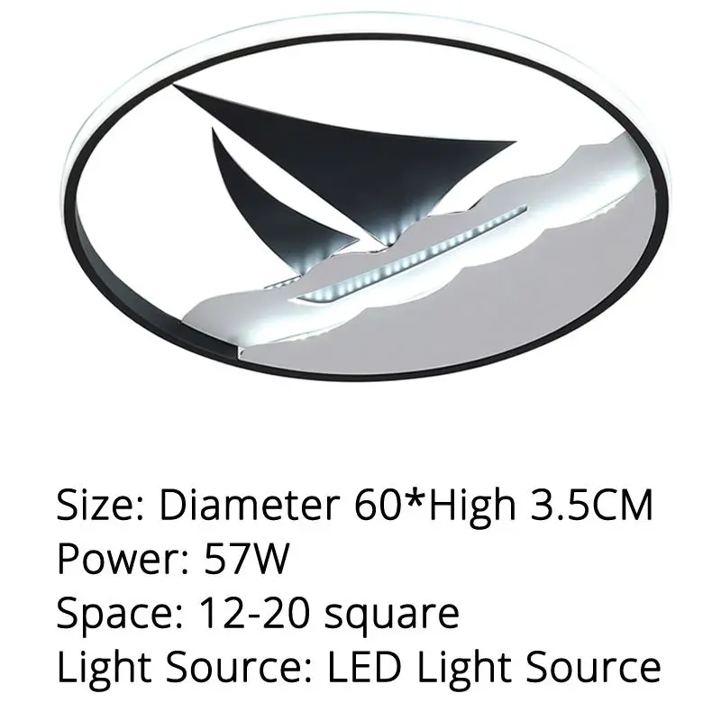 Форма парусника светодиодный потолочный светильник для спальни потолочные светильники украшения для спальни AC90-220v Современный Креативный потолочный светильник - Цвет корпуса: 60x5cm 57w