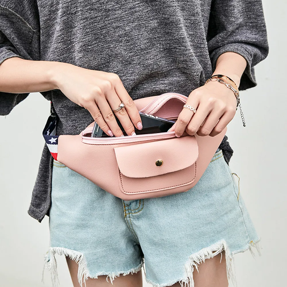HTNBO Талия пакеты модные женские туфли поясная сумка одноцветное Цвет молния талии пакет телефон груди мешок сумка-кошелек на пояс для 2019 # F