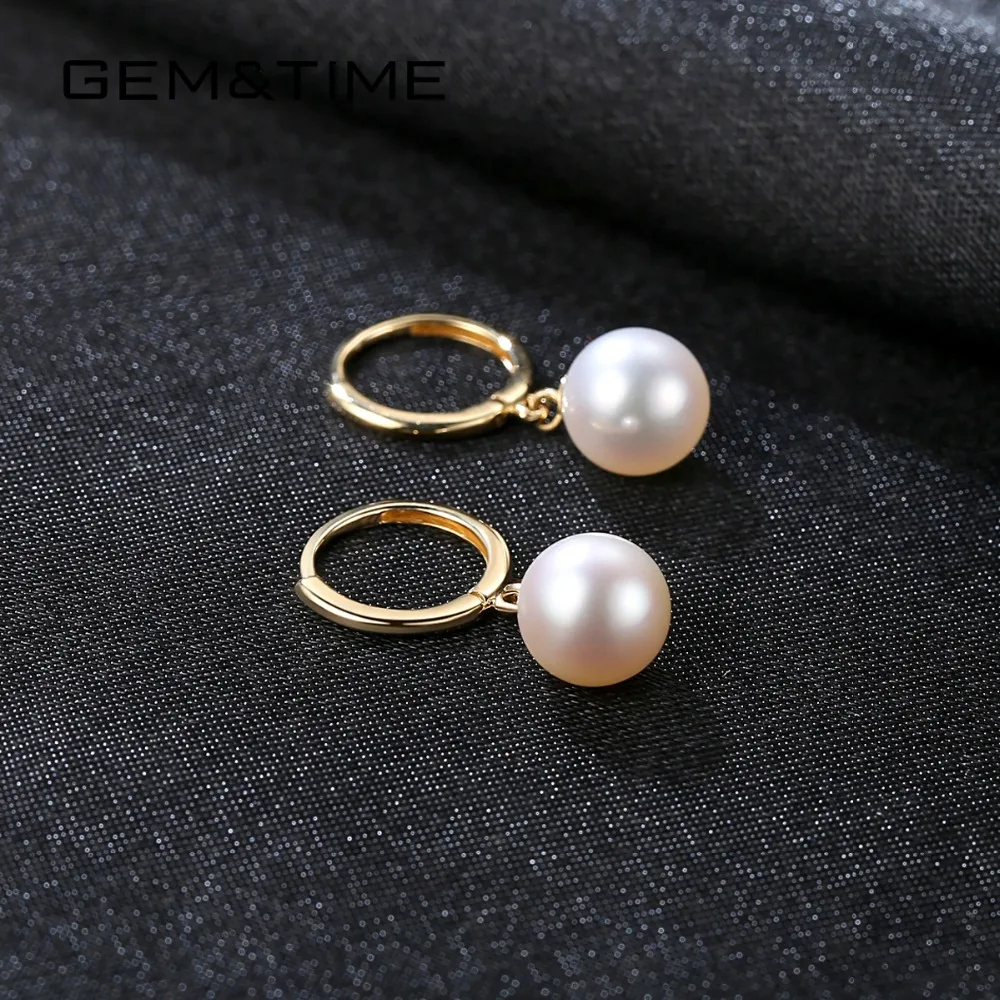 Gem& Time, 18 К, Золотые серьги-капли с жемчугом для женщин, свадебные серьги с натуральным пресноводным жемчугом, хорошее ювелирное изделие, Brincos GE0004