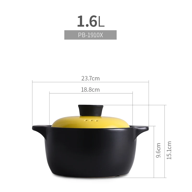 Черные эмалированные керамические суповые горшки кастрюля для тушения кастрюля большая сделка керамическая сковорода кухонная посуда Cocotte Ceramique - Цвет: 1600ml