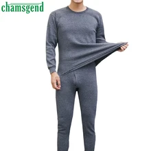 Chamsgend зимнее мужское термобелье костюм мужской теплый длинный рукав круглый воротник чистый цвет комплект одежды Мужская блузка#40