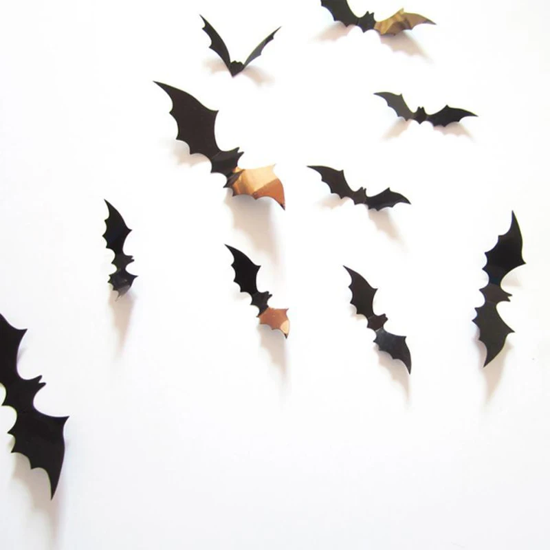 

12Pc/set Bat 3D Wall Stickers Vinyl Home Decor Halloween Wall Decals For Kids Rooms Child Vintage Poster adesivo de paredes PVC