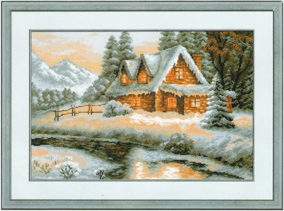 

Needlework,11ct/14ct DIY Cross stitch,Sets For Embroidery kit,River Winter Snow House Landscape Pattern Cross-Stitch Wall Decor