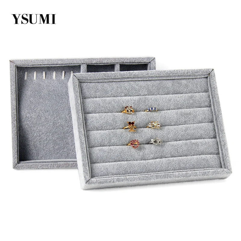 

YSUMI Gray Jewelry Display Stand Trays Jewelry Box Storage Ring Earrings Necklaces Pendants Display Case Organizer Tray