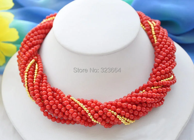 

beautiful 10strands natural 6mm red coral bead NECKLACE 18inch