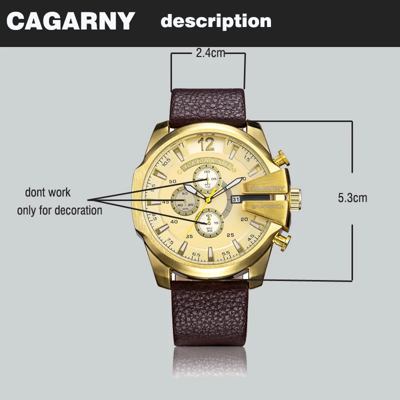 2019 cagarny dz style quartz watch men golden mens watches free shipping(19)