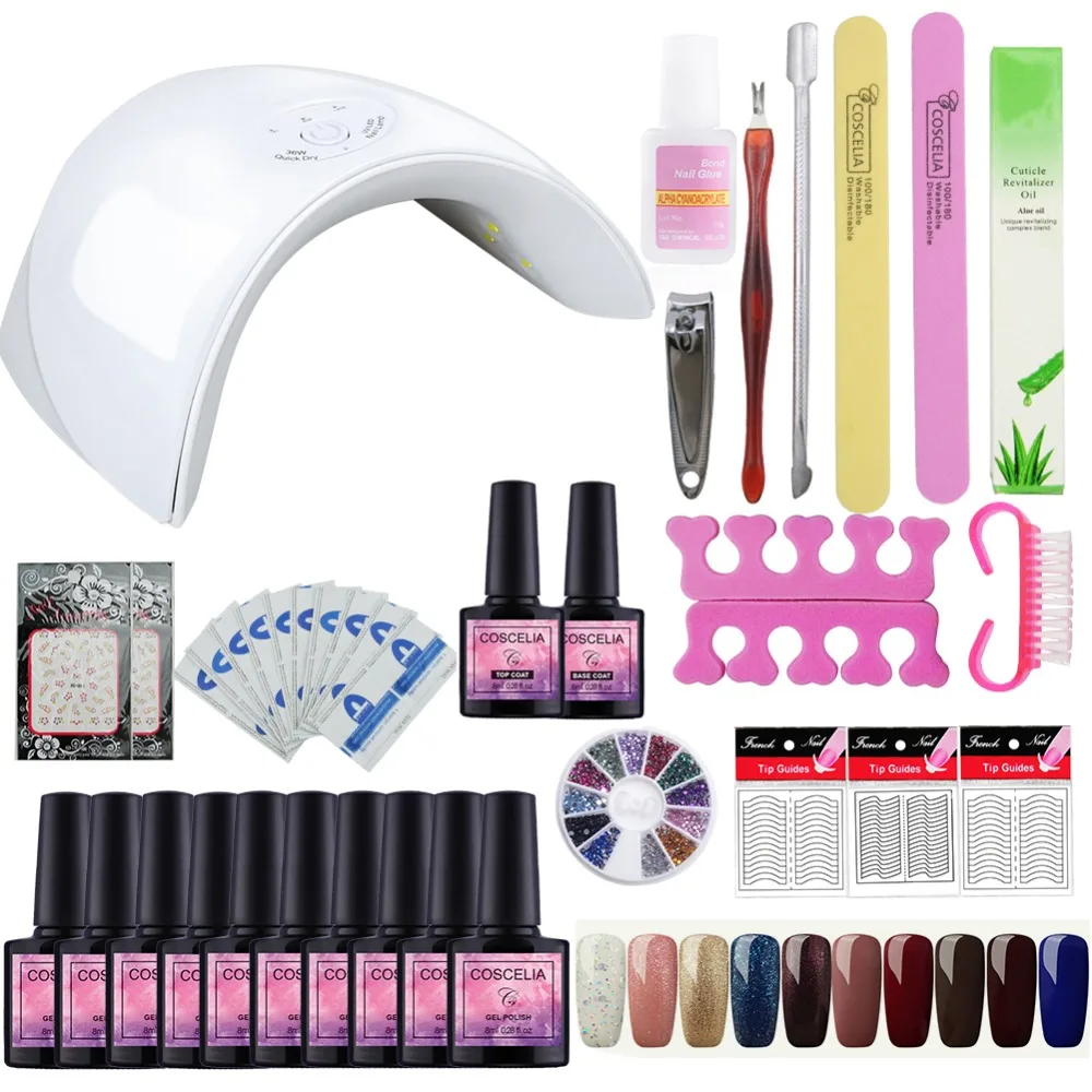 

COSCELIA Manicure Set 36W UV LED Lamp Dryer For Nail Art Sets Nail Tools for Manicure Set For Nail Salons 8/10pc Gel Polish File