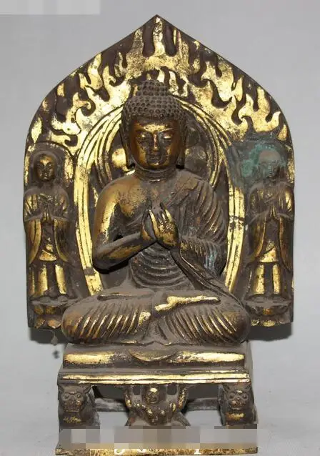 

12" Old Tibet Bronze Gilt Shakyamuni Sakyamuni Amitabha Buddha Monk Monks Statue