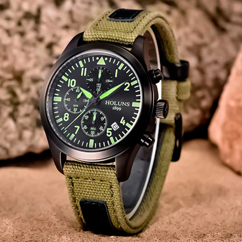 

HOLUNS TOP Brand Luxury Watch Men Military Canvas Band Sport Watches Auto Date Luminous Quartz 2017 New Arrival Analog Clock