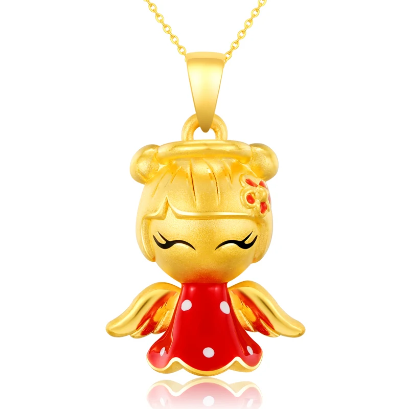 

Pure 24K Yellow Gold Pendant Women 999 Gold 3D Cute Angel Girl Pendant 2.08g
