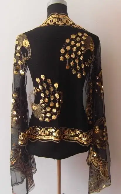 

Black New Hot Chinese lady girl Women's Beaded silk Sequin Shawl/Scarf Wraps Peacock flower free shipping