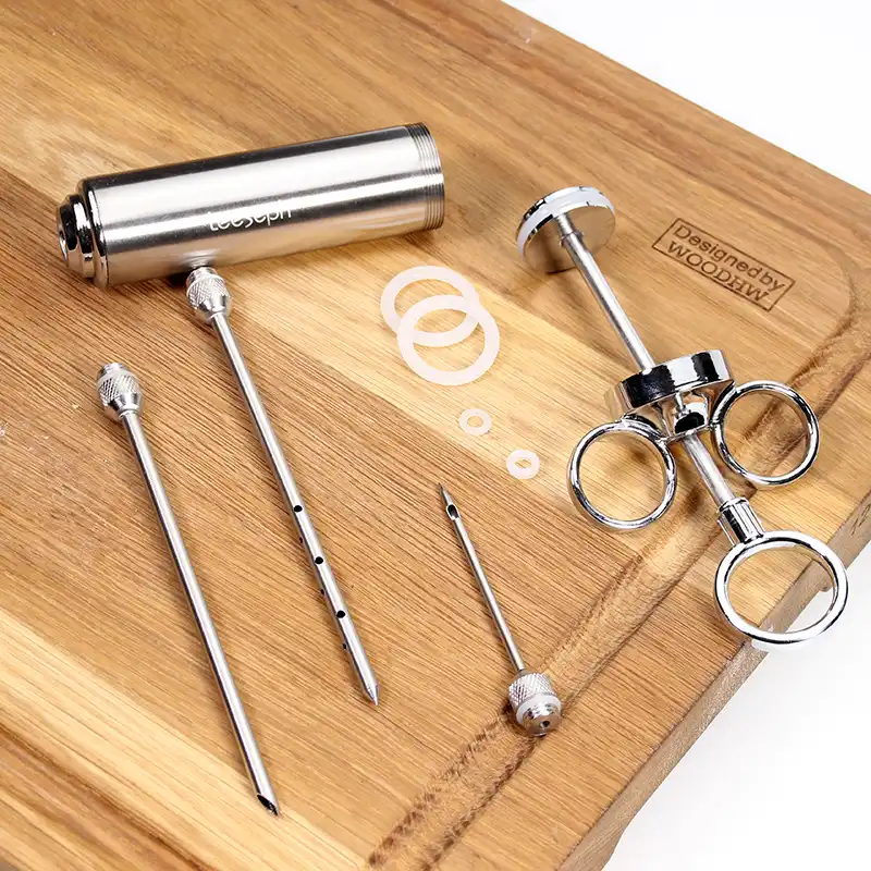AMOYER Heavy Duty Meat Injector 304 Stainless Steel 2 Oz Seasoning Injector Marinade Injector Syringe Includes 2 Needles Silver AMOYER Heavy Duty Meat Injector 304 Stainless Steel 2 Oz Seasoning Injector Marinade Injector Syringe Includes 2 Needles Silver