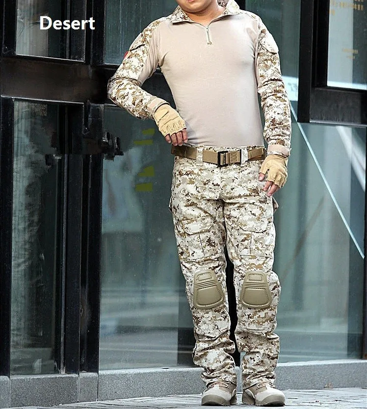Тактическая куртка камуфляж охота комплекты Для мужчин армейская Спортивная MultiCam Охотничий комплект одежды уличная сорочка брюки карго наколенники охотничьи костюмы - Цвет: desert