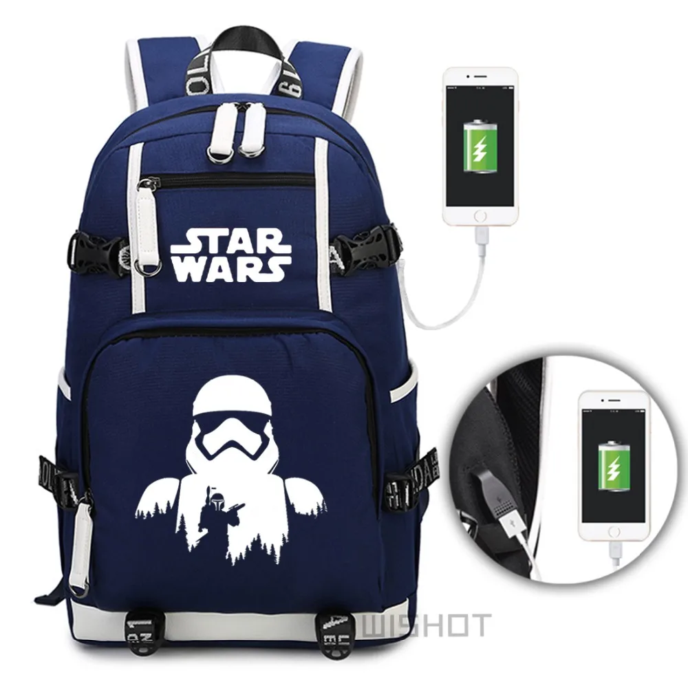 

WISHOT Star Wars Darth vader Yoda Printed backpack School Bags travel Shoulder Laptop with USB Charging Port Bags