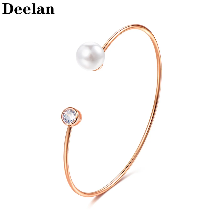 

DEELAN Adjustable Gold Silver Love Bangle Pearl Open Cuff Bracelets zircon Simple Korean Charms Bracelets For Women Pulseir