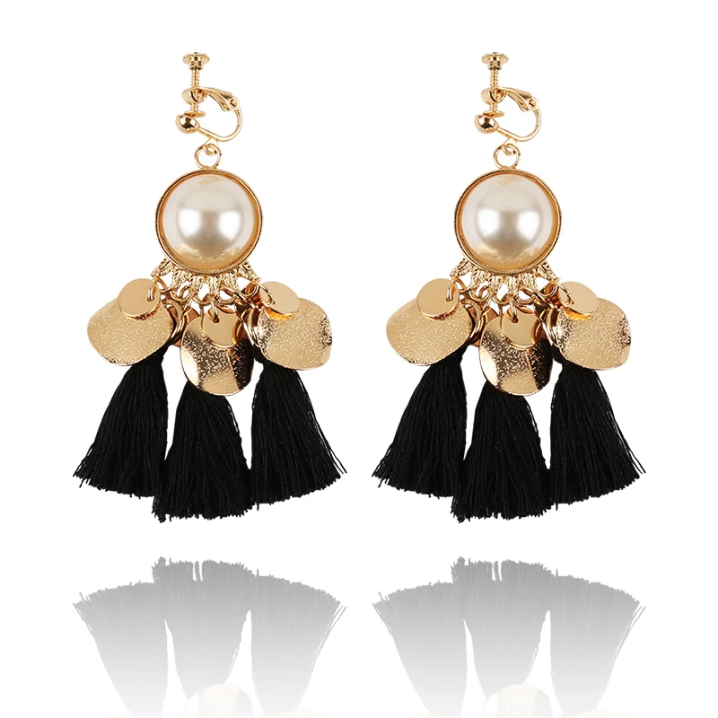 

Bohemian Long Luxury Simulated Pearl Tassel Dangle Clip On Earrings For Women No Pierced Ear Clip Best Selling 2018 Products