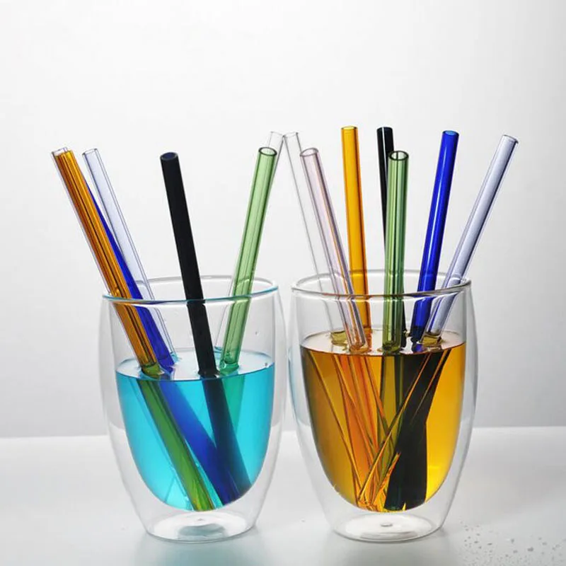 

100pcs/lot Fashion Hot Colored Borosilicate Cocktail Glass Straws 7 Inch 8mm Drinking Straw For Party Free Shipping ZA4037