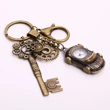Kupla Metal Roadster Pocket Watch Keychain Vintage Steampunk Key Chains Fashion Car Ring Keychain for Women Gift