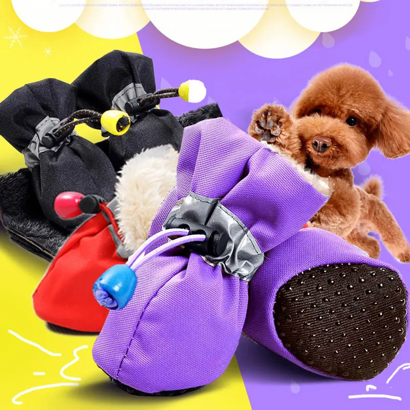 Pet Soft Shoes Reflective Dog Shoes Waterproof Winter Anti-slip Snow Boots Fleece Warming Shoes DOGGYZSTYLE