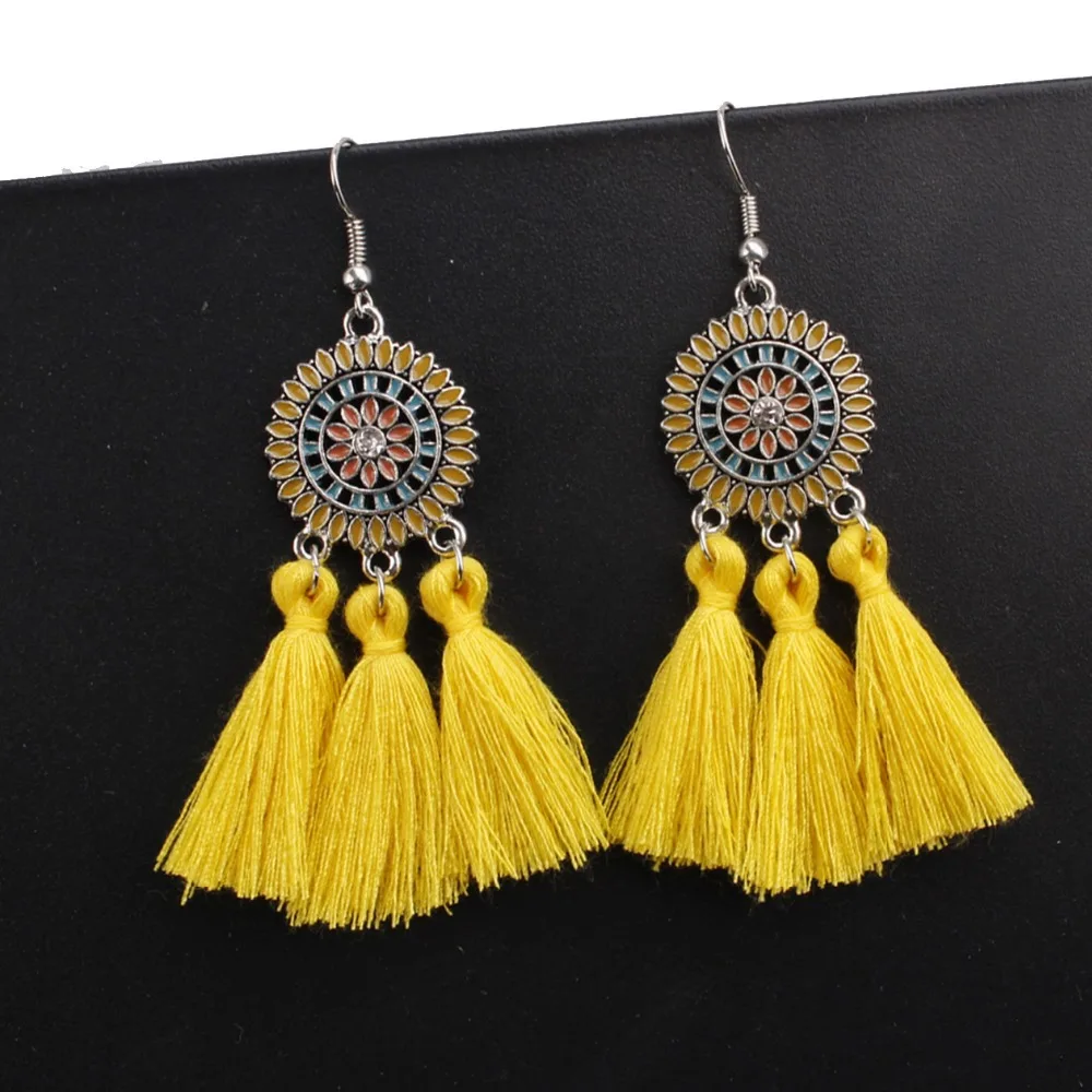 

Krazylee Ethnic Bohemian Drop Long Rope Fringes Vintage Tassel Sun Flower Dangle Earrings 5 Colors for Women Party Jewelry E817a