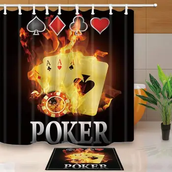 

Casino Decor Burnning Poker Cards Mildew Resistant Polyester Fabric Shower Curtain Suit With Floor Doormat Bath Rugs (Multi17)