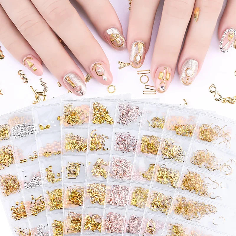 

Mixed 6 styles/bag 3D Gold Metal Rivets Nail Studs Round Animal Moon Decoration Nails Shell Sticker Manicure DIY Accessories