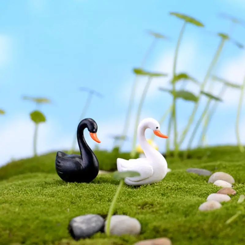 Новинка Лидер продаж 2 цвета черный белый лебедь садовое украшение миниатюрное фигурка растительный горшок Сказочный садовый декор