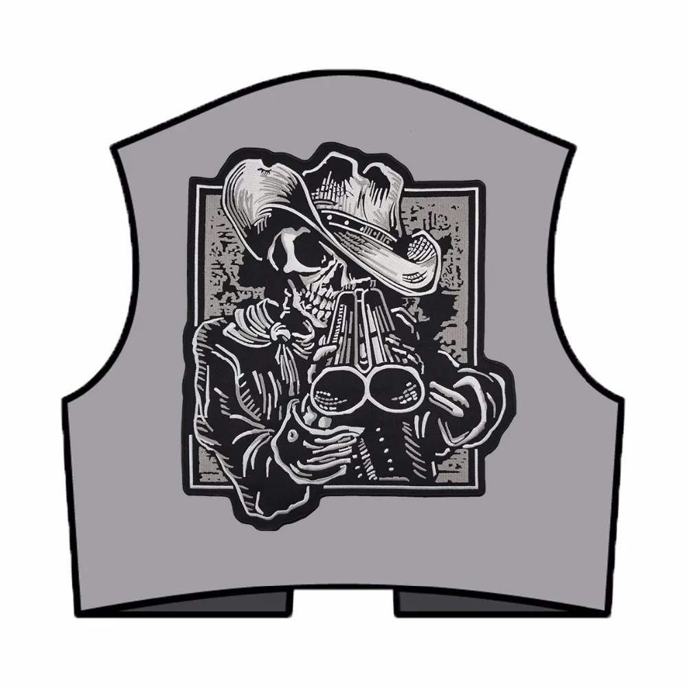 Skull with Gun vest back patch embroidery iron-on cool jacket biker mini patches garment accessory (5)