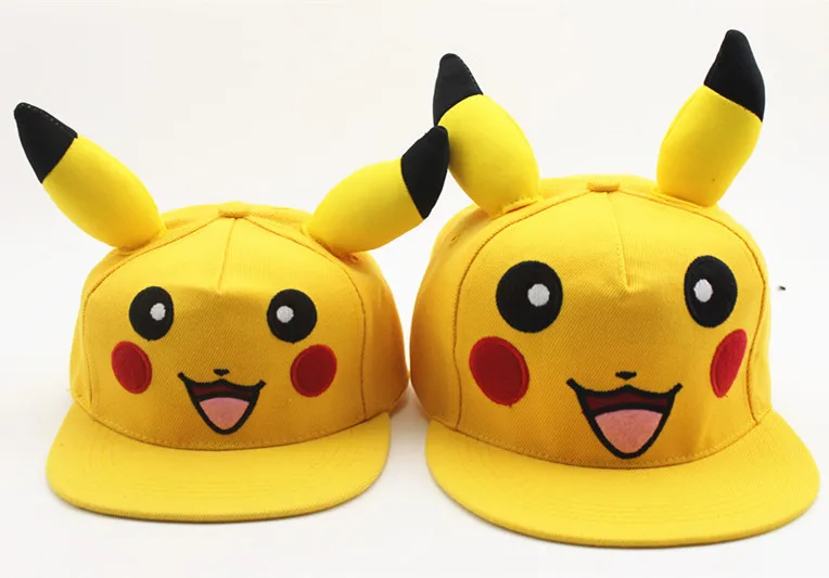 

New Cute Kids Adult Casual Baseball Caps Girls Boy Anime Cartoon Pokemon Pikachu ear Flap Hat Parent-Child Snapbacks Gorros