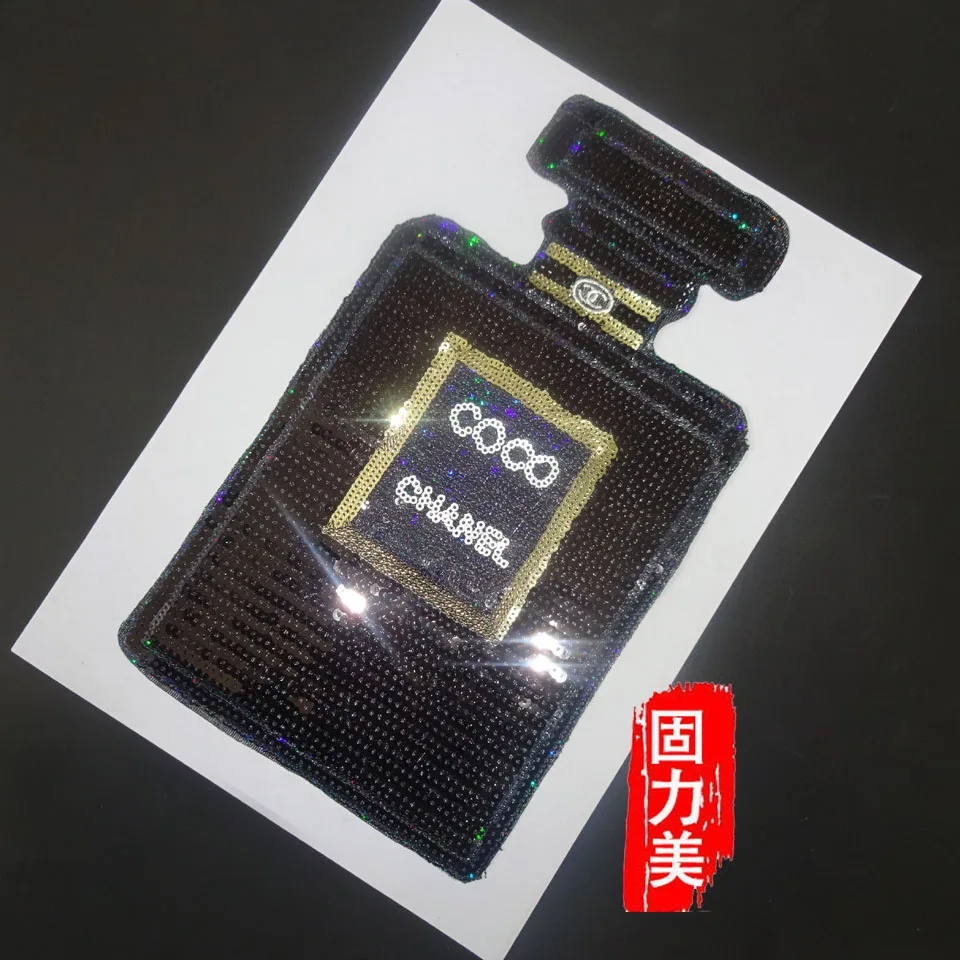 

1pc Black sequins Glitter perfume bottle patch clothing fabric accessories diy clothing patches