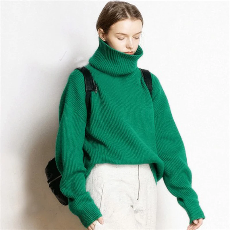 autumn and Winter Thick High Collar Pullover Women loose Cashmere Sweater Fashion Warm Large Size Knit Bottoming Sweater