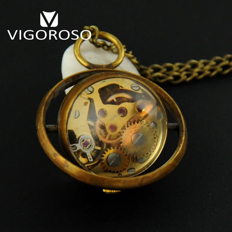 독특한 볼 유리 빈티지 기계식 주머니 시계 Steampunk 레트로 여성 숙녀 목걸이 펜던트 시계 선물