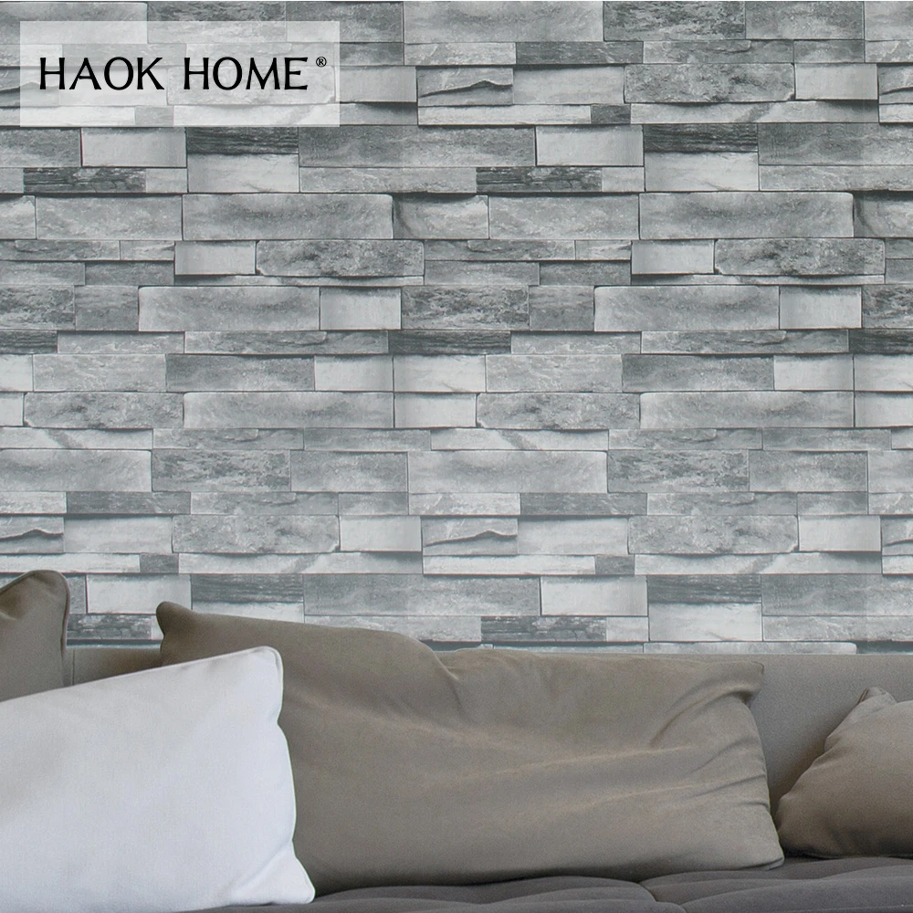 Us 28 83 Haokhome 3d Faux Brick Wallpaper Pvc Rolls Black Grey Dk Blue Textured Wall Decoration Living Room Kitchen Home Wall Decoration In