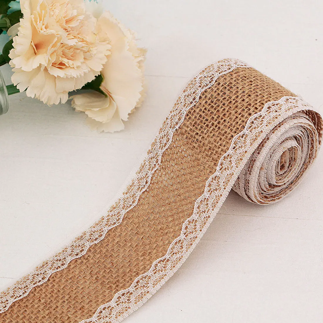 5-Pack Burlap Ribbon With Lace - 2.2 Yard Rolls With Jute Twine For Wedding  \u0026 Craft Decor, image size:1100x1100