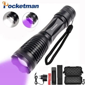 

LED UV Flashlight UV Light T6 white light LED Torch Light 5Mode Zoomable 395nm Ultra Violet Light Blacklight by 18650 Battery
