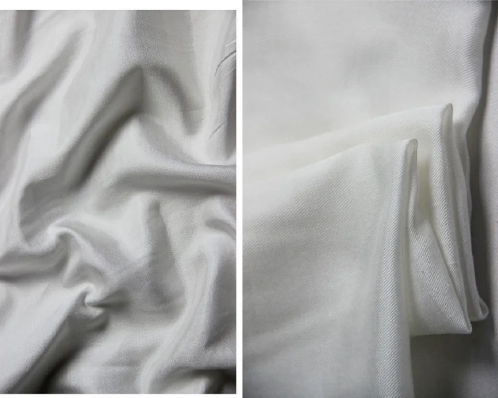 White Solid twill Cotton Silk Fabric Material sewing dress twill silk
