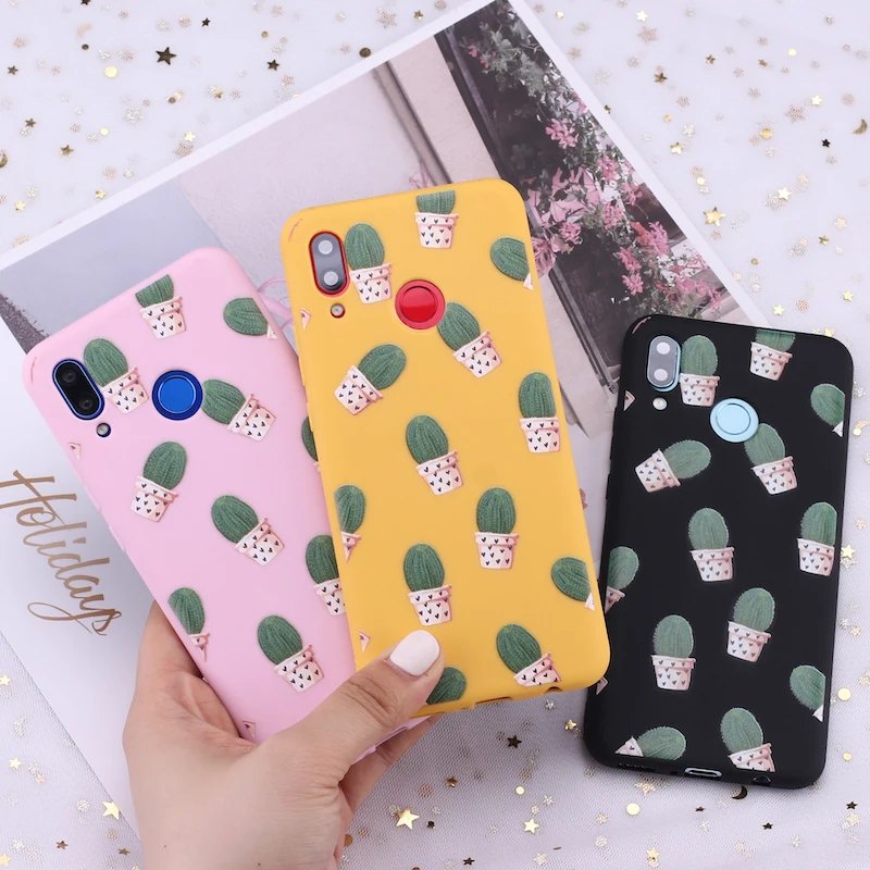 

For Huawei Honor Mate 10 20 Nova P20 P30 P Smart Cute Cartoon Cactus Plant Art Candy Silicone Phone Case Cover Capa Fundas Coque