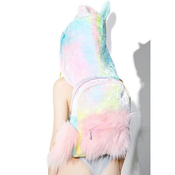 

Bentoy Laser Hologram Backpacks Velvet Soft Rainbow Back bag Pink Sweet Girls Daughter Gift Daily 12 inch Backpack Unicorns Bag