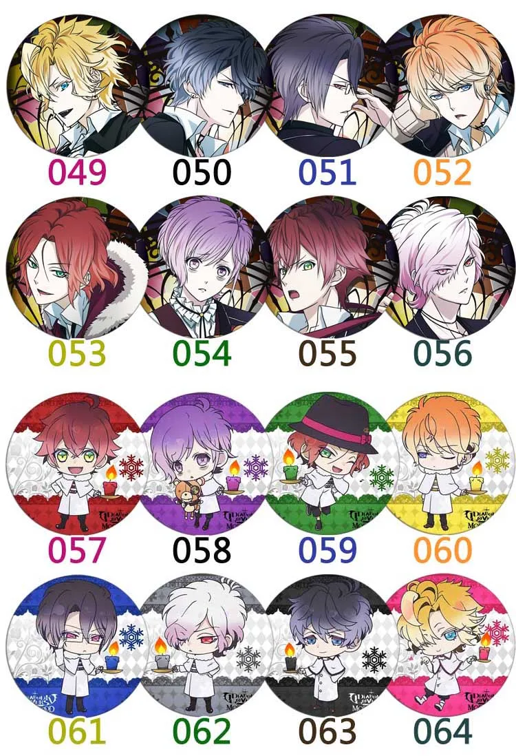 

ZXFJXR 58MM Anime DIABOLIK LOVERS Ayato Kanato Laito Shu Reiji Ruki Badge Round Brooch Pins Backpack Deco